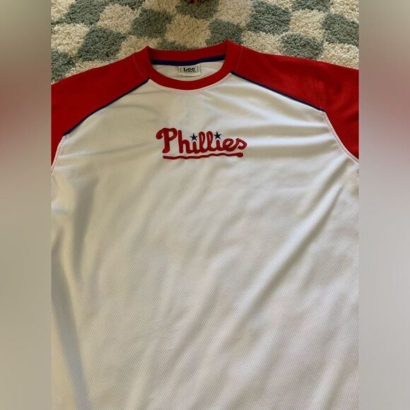 VTG Lee Sport Philadelphia Phillies Baseball Jersey Color Block White Red Blue L - Picture 9 of 10